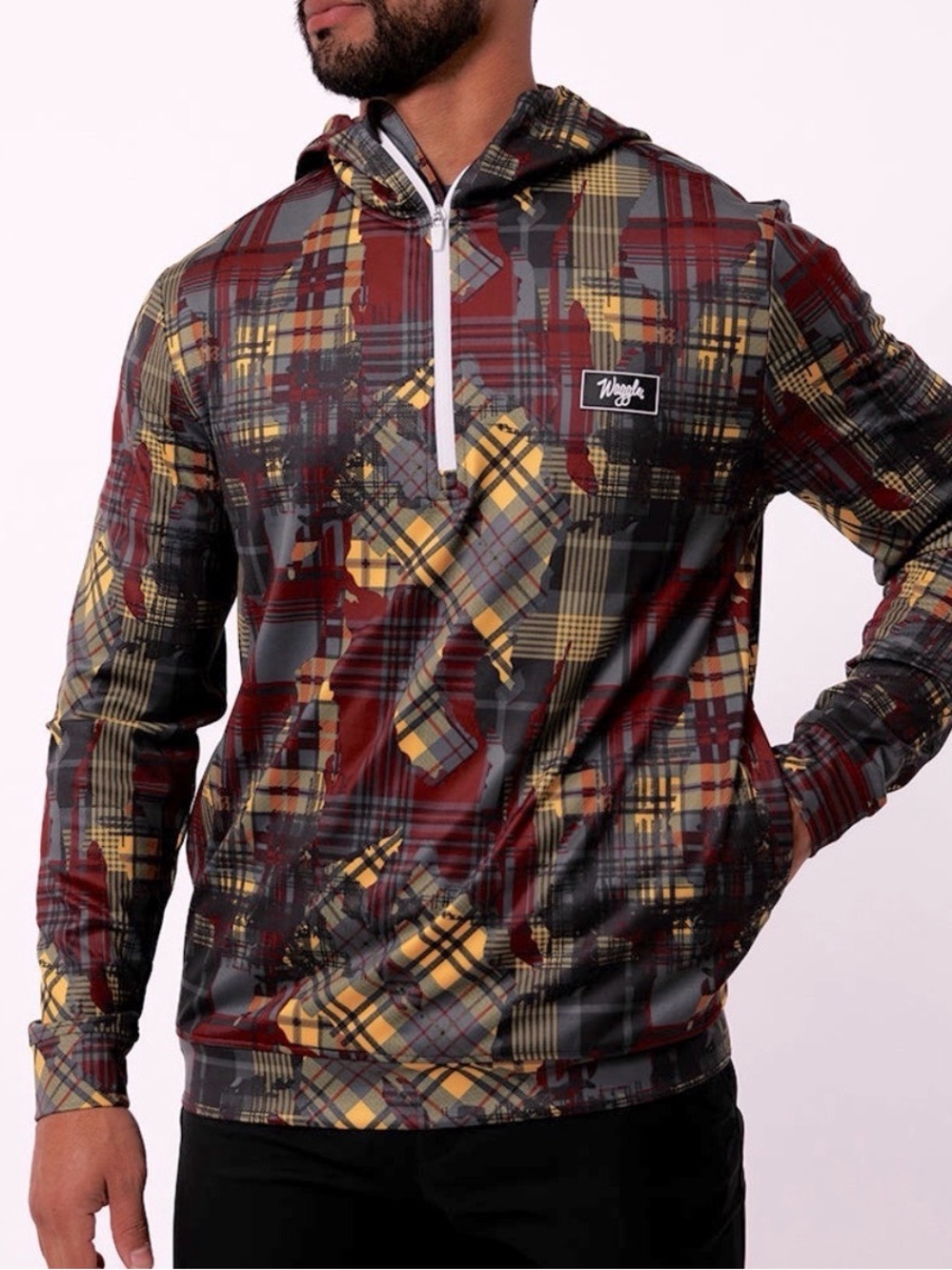Waggle Twisted Tartan 1/4 Zip Geo Print Performance Hoodie Sz 2XL NWOT